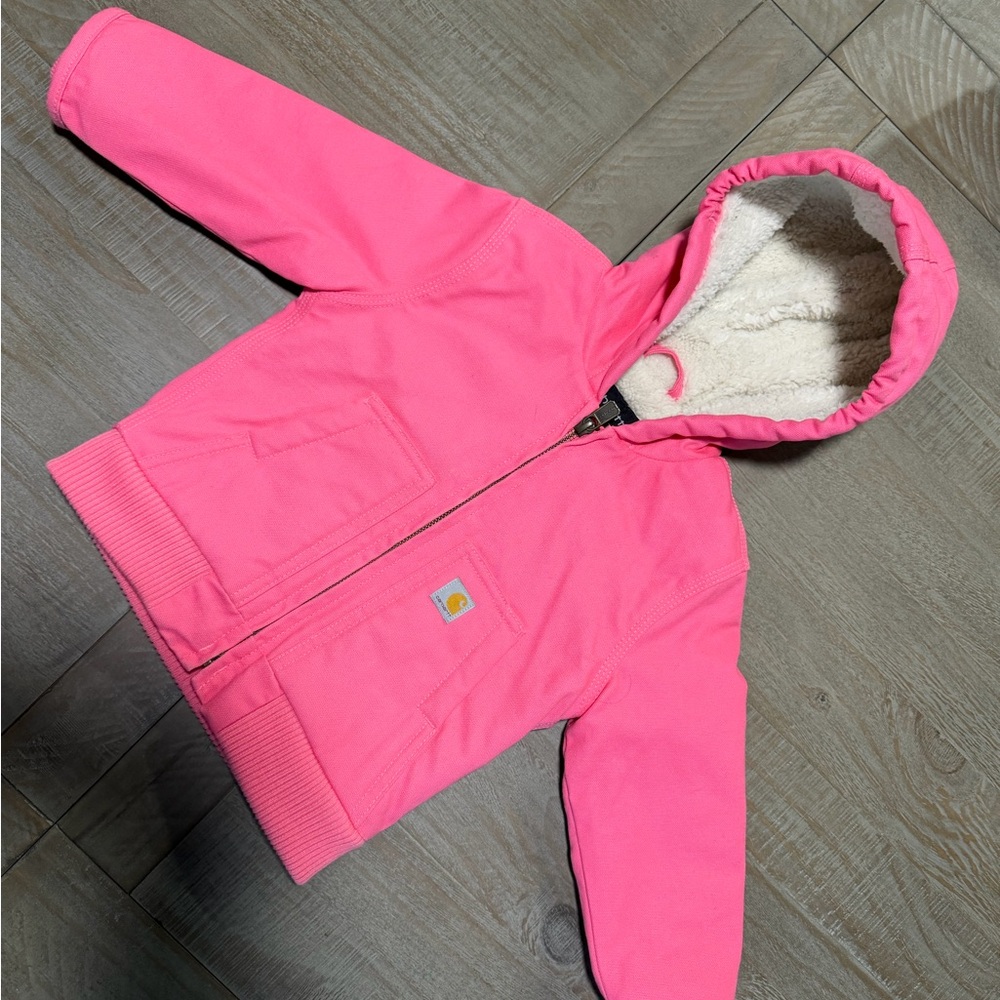 Carhartt Girls Bright Pink Hooded Sherpa-Lined Jacket